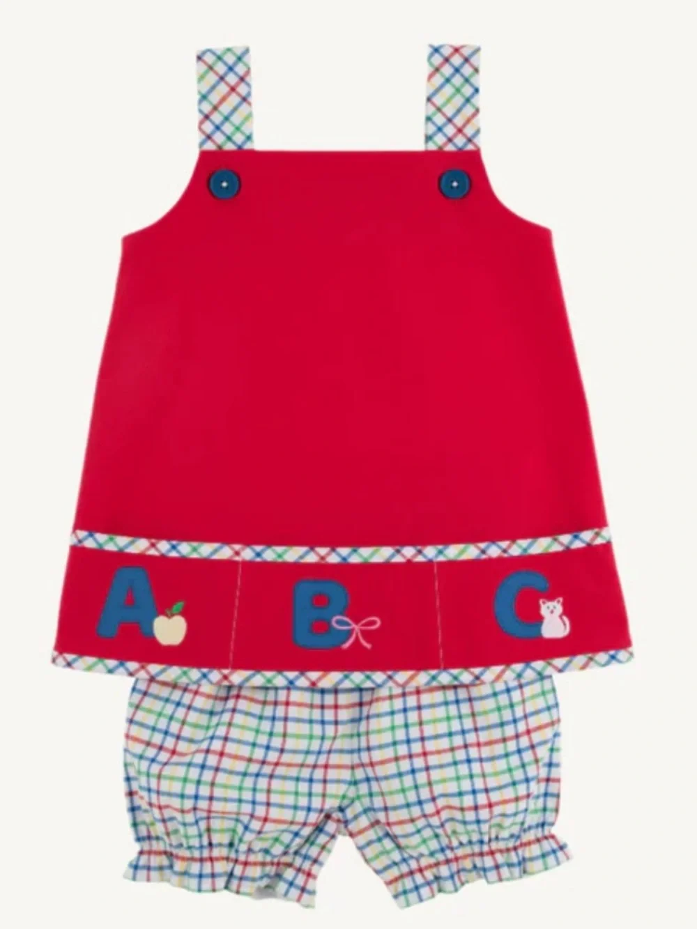 RARE Beaufort Bonnet Company Red Pinafore with Plaid Bloomers Jillian Jumper Set